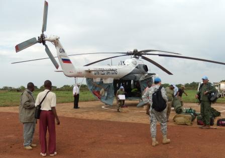 Unloading the Mi-8 helicopter (contracted from Russia)
