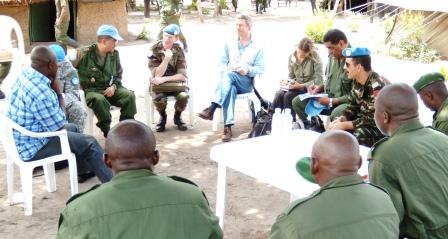 Meeting with DRC officers at the Dungu base where the joint hunt for the LRA was spearheaded