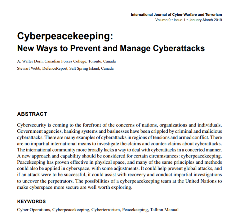 Cyberpeacekeeping IJCWT Dorn Webb FirstPage 2019